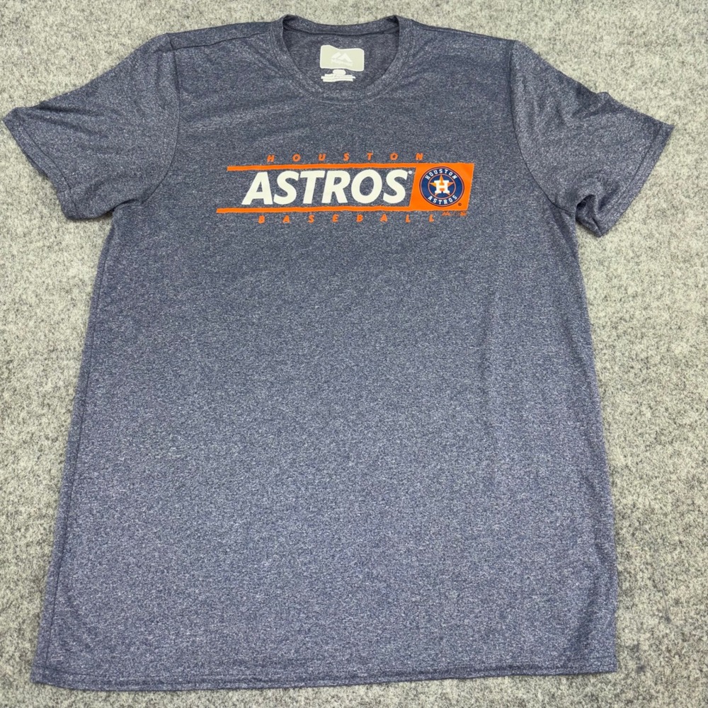 Majestic Houston Astros Shirt Mens Large Gray Short Sleeve Baseball MLB Fan Logo